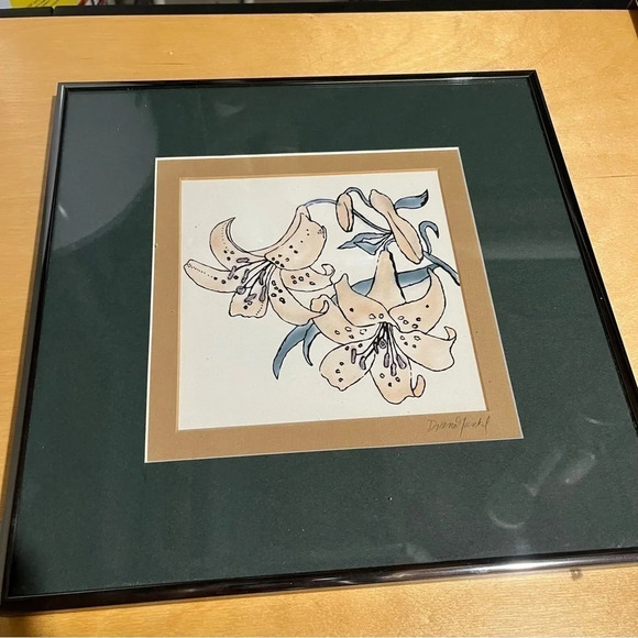 Other - Floral fabric art Signed by Diane Tunkel Organic Abstract Vintage Lily 13”x13”
